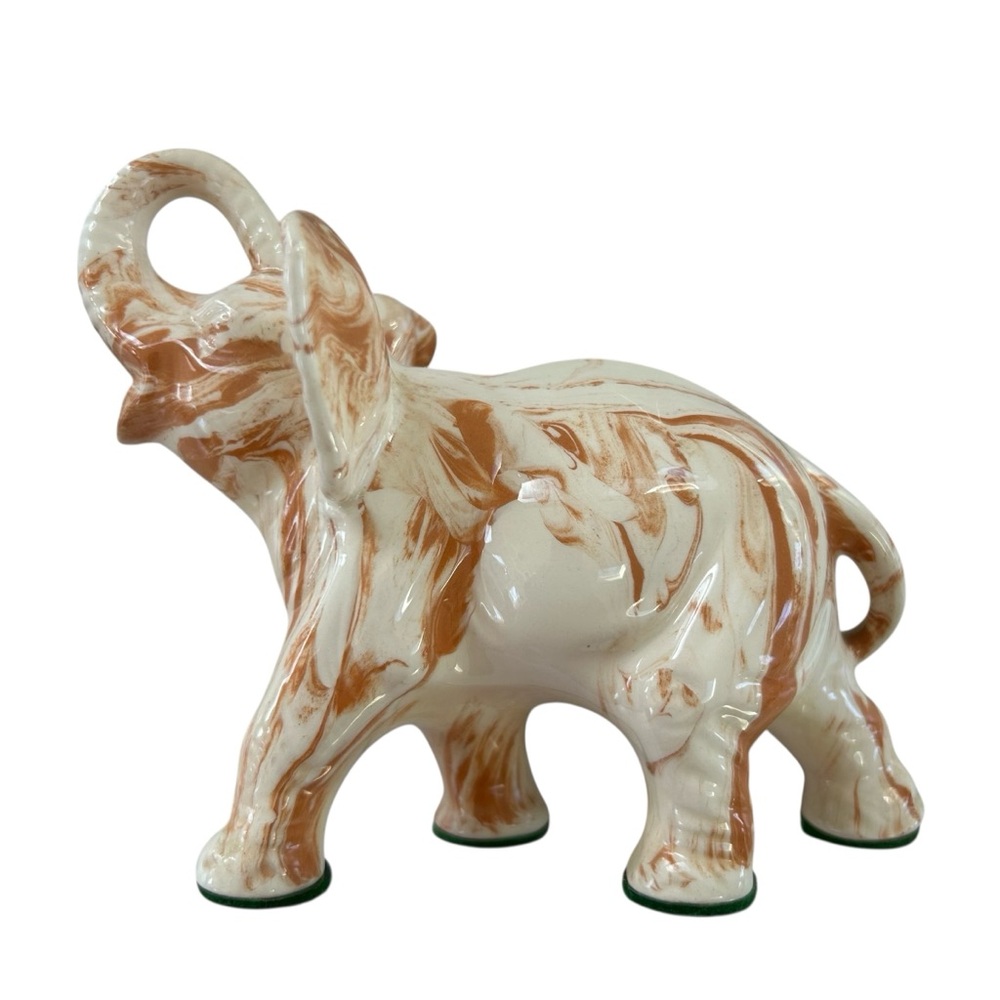 Tennessee Clay Artist Max Ceramic White + Burnt Orange Elephant Figurine